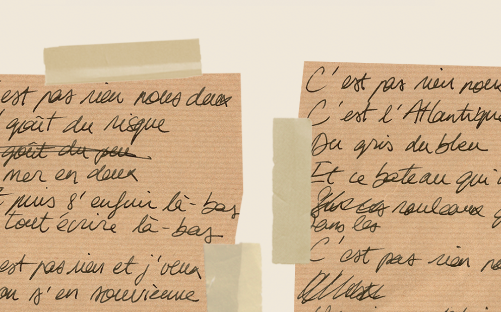 Deux feuilles de paroles manuscrites